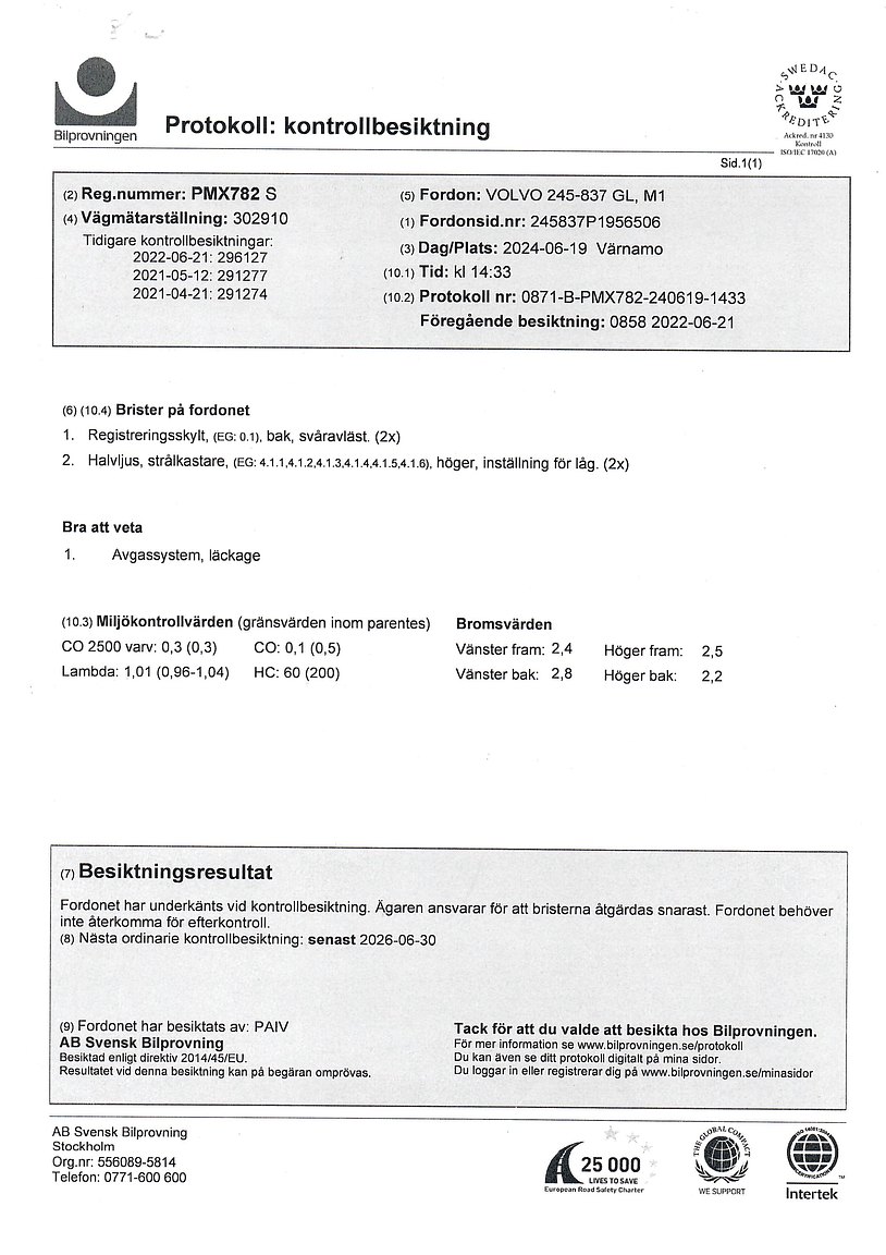 Dokumentation för 1993 Volvo 245 GL Classic "No Reserve Auction"