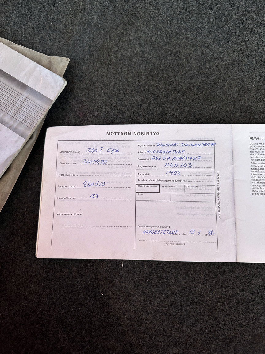 Documentation for 1988 BMW 325 Cabriolet (E30)