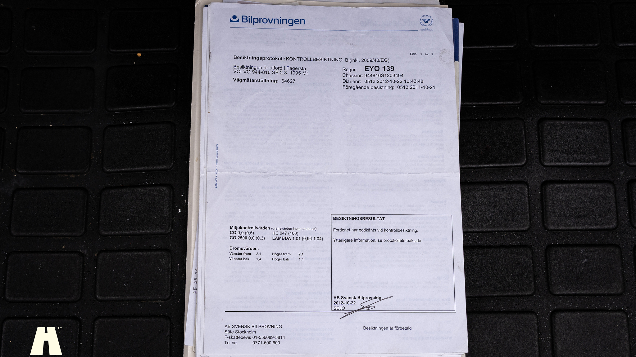 Dokumentation, 1995 Volvo 940 SE