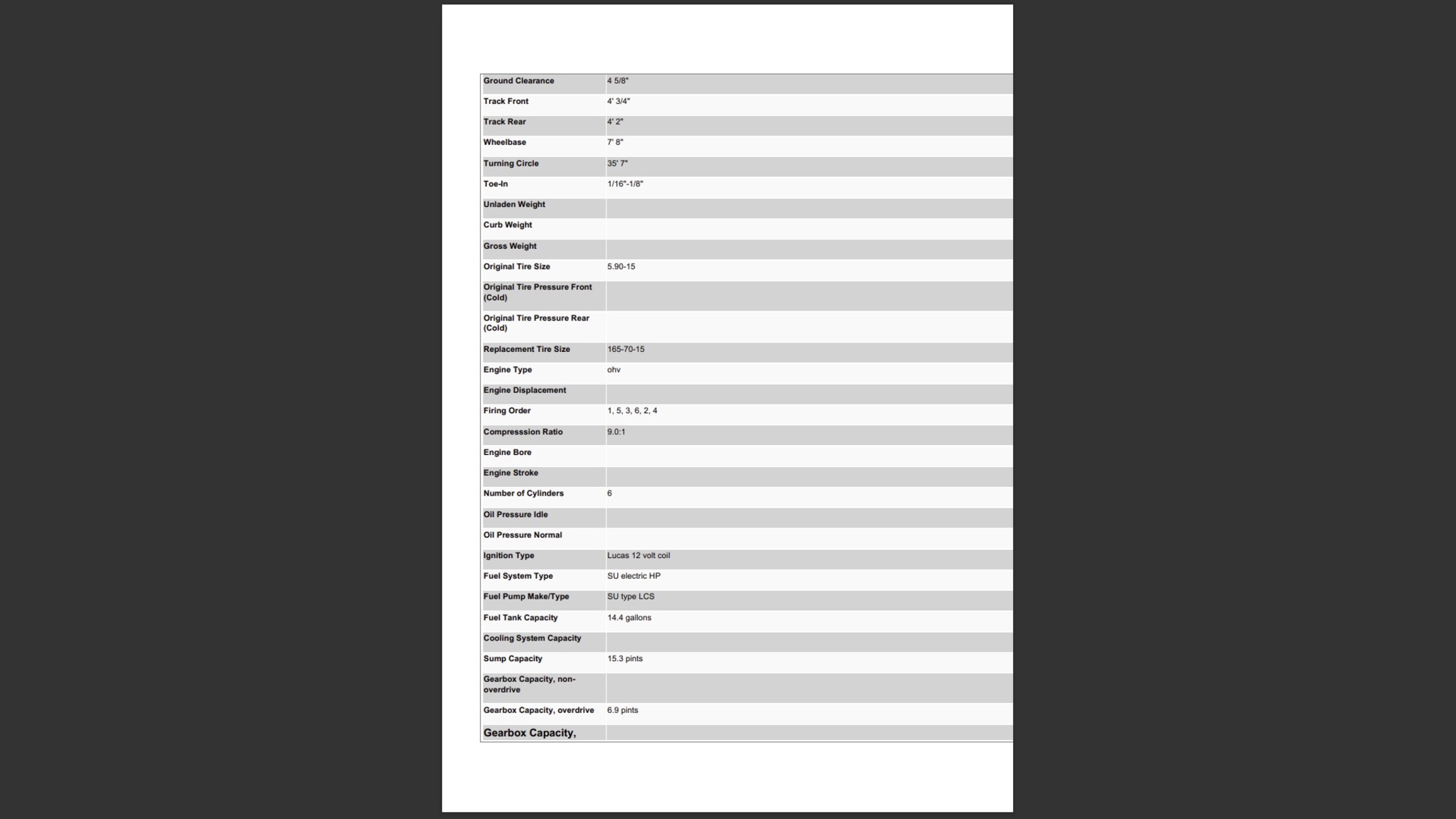 Documentation for 1960 Austin Healey 3000 MK1