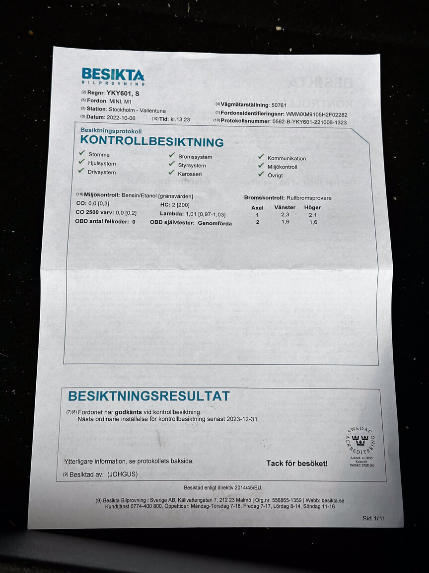 Dokumentation för 2017 Mini Cooper JCW