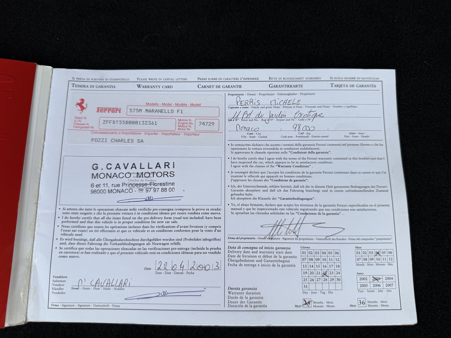 Documentation for 2003 Ferrari 575M Maranello