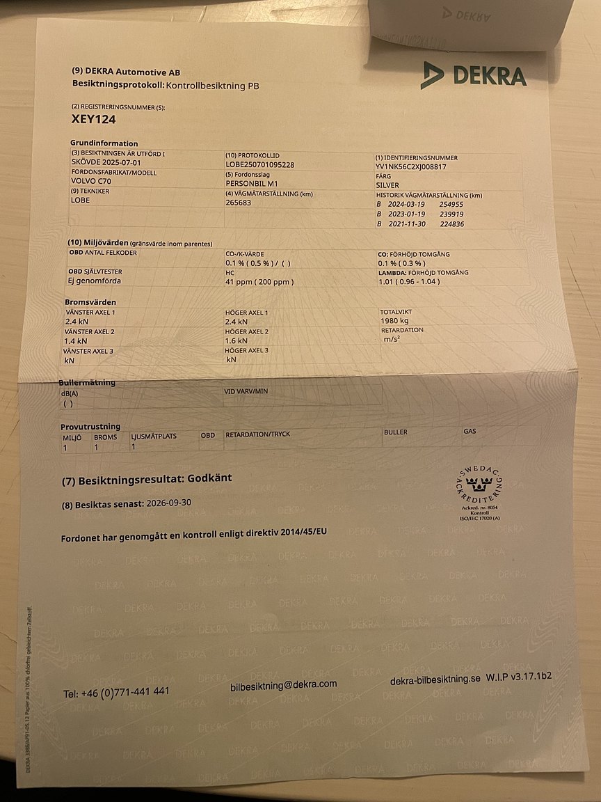 Documentation for 1999 Volvo C70 2.5 T Manuell