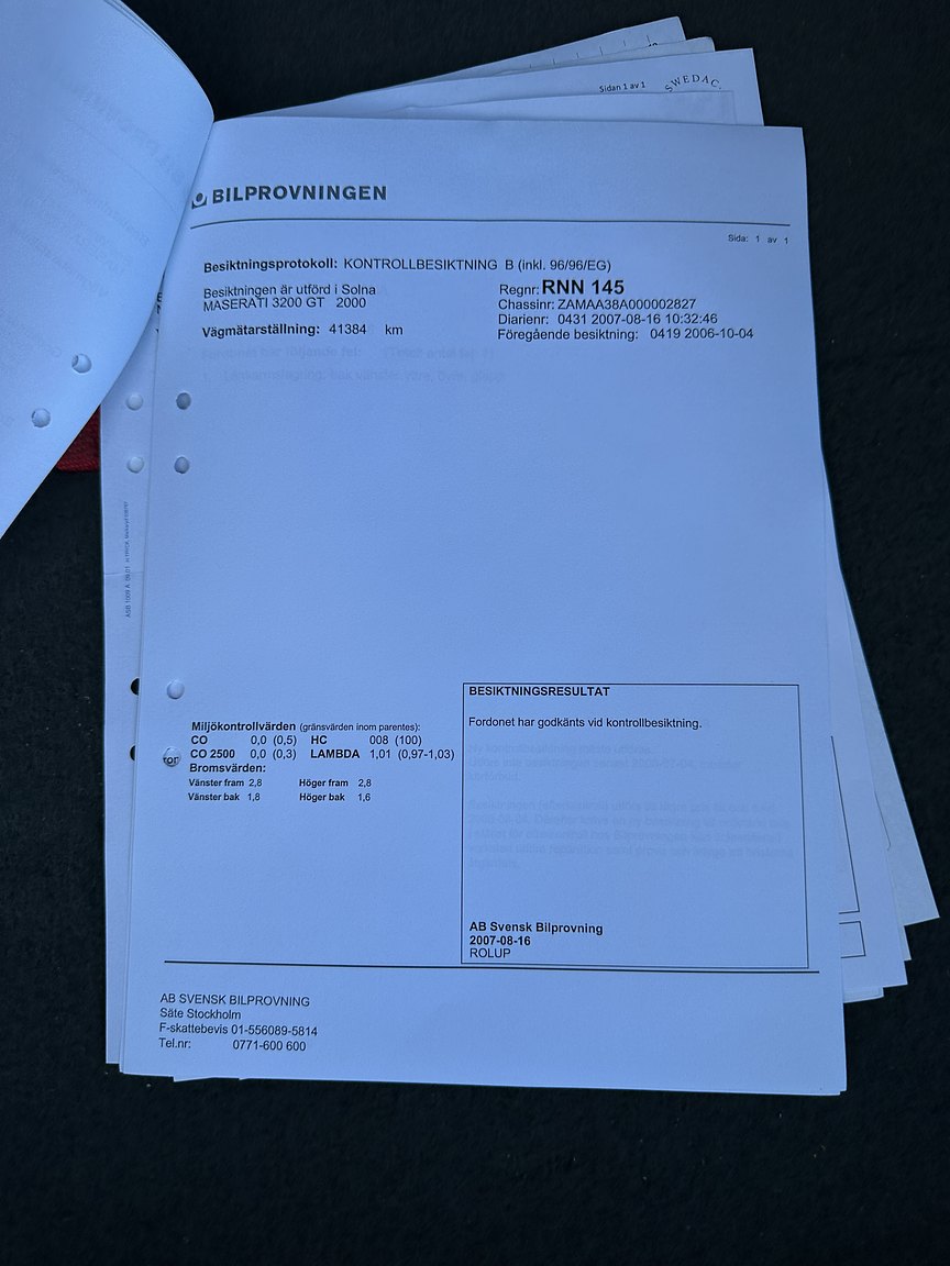 Documentation for 2000 Maserati 3200 GT