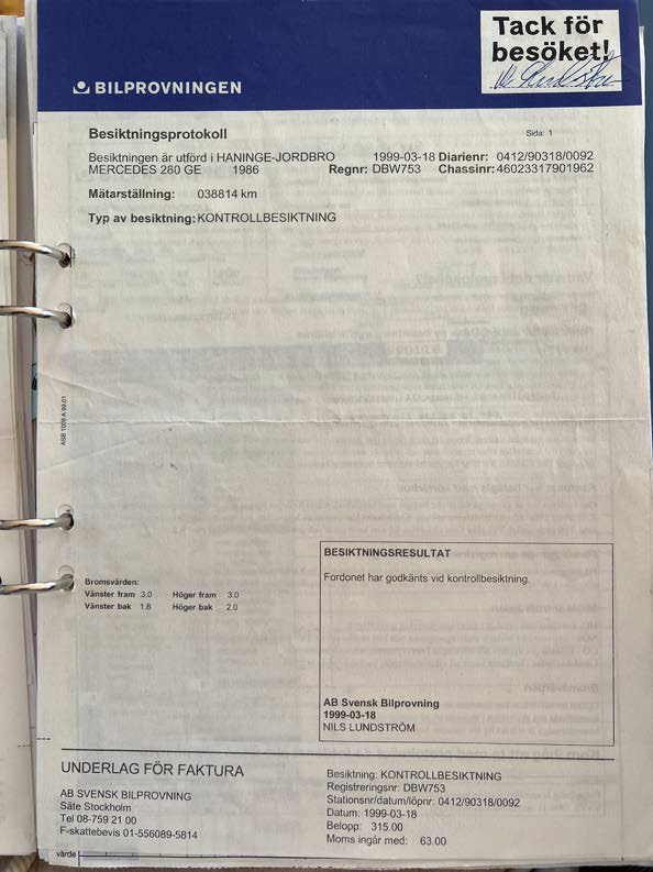 Dokumentation för 1986 Mercedes 280 GE (22)