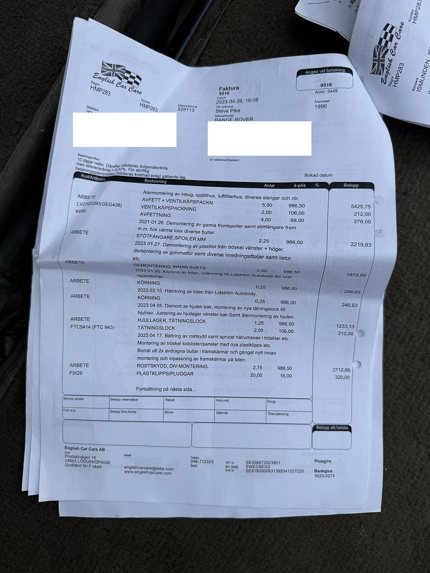 Documentation for 1990 Range Rover Vogue SE 3.9 (8)