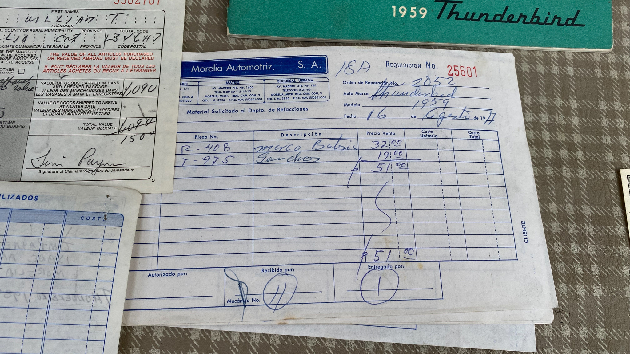 Dokumentation för 1959 Ford Thunderbird hardtop