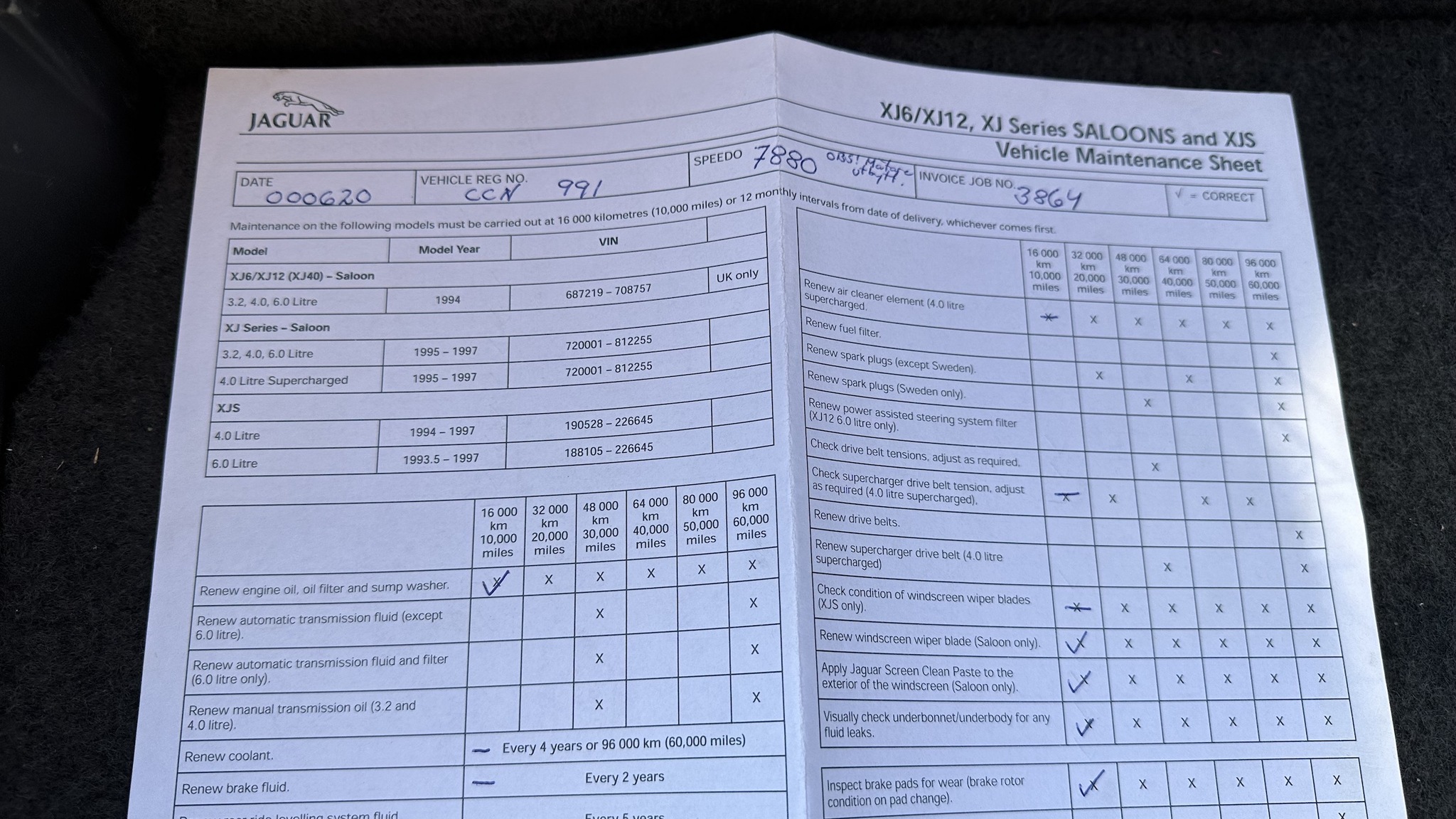 Dokumentation för 1997 Jaguar XJ 4.0 Executive