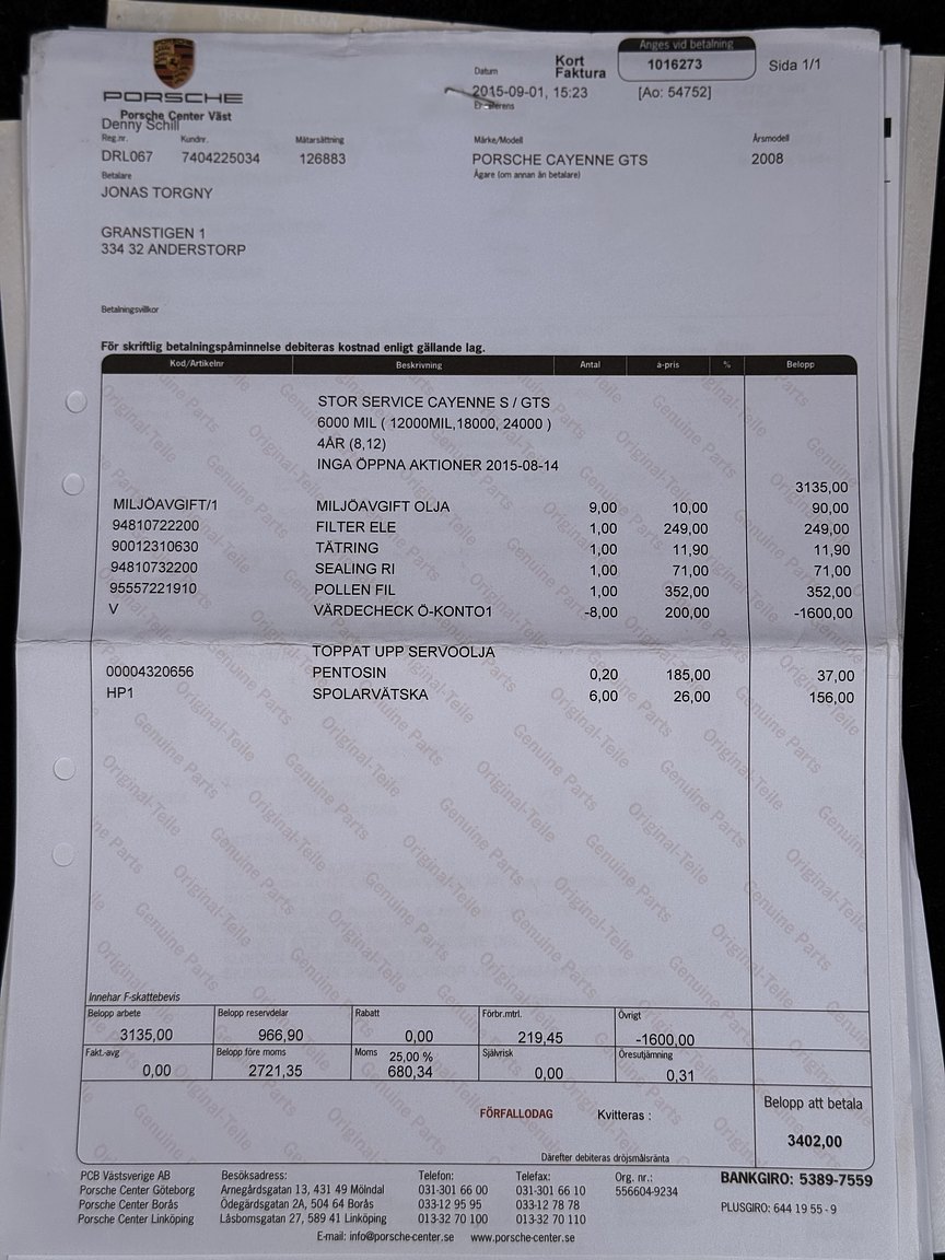 Dokumentation för 2008 Porsche Cayenne GTS 6-växlad Manuell