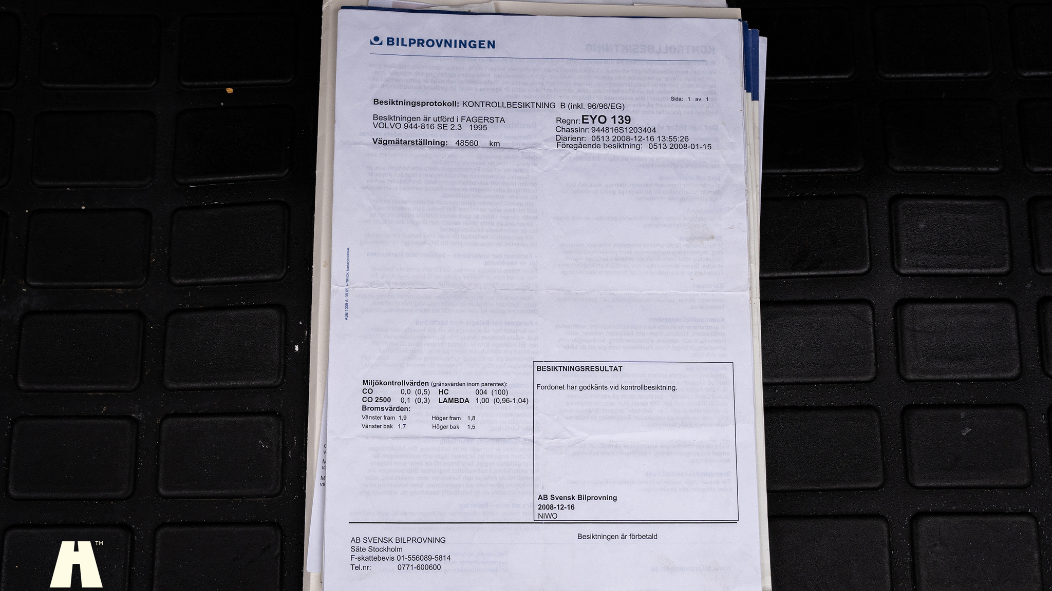 Documentation for 1995 Volvo 940 SE