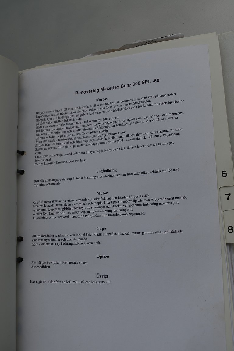 Documentation for 1969 Mercedes-Benz 300 SEL