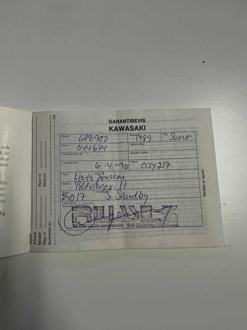 Dokumentation, 1990 Kawasaki ZX900R