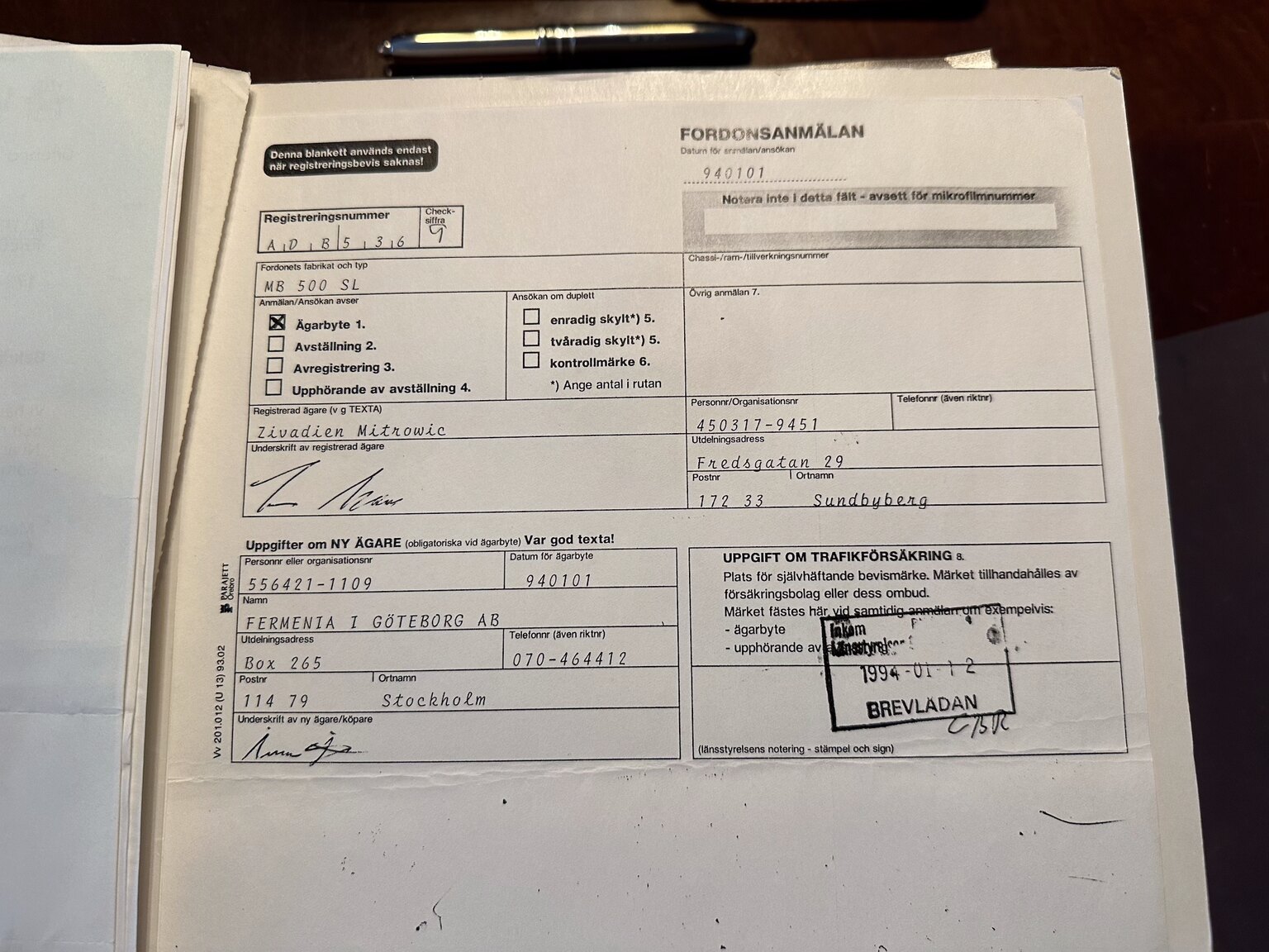 Dokumentation, 1992 Mercedes-Benz SL 500