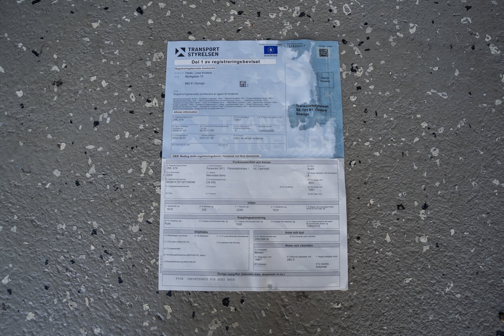 Documentation for 2009 Mercedes-Benz CLK 550
