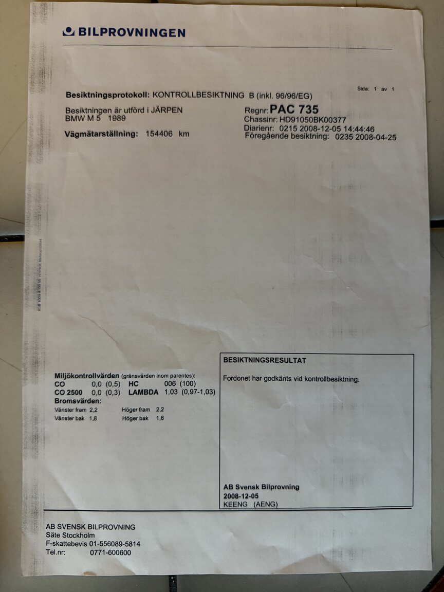 Dokumentation för 1989 BMW M5