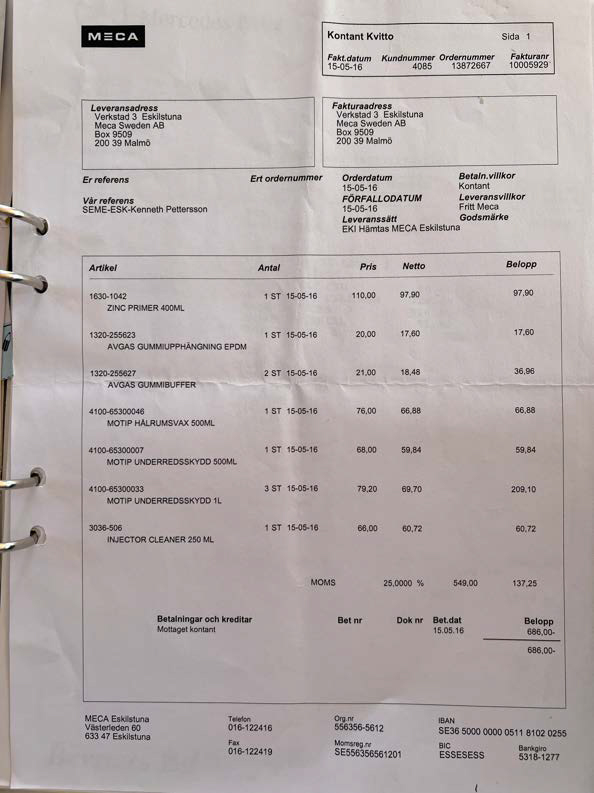 Dokumentation för 1986 Mercedes 280 GE