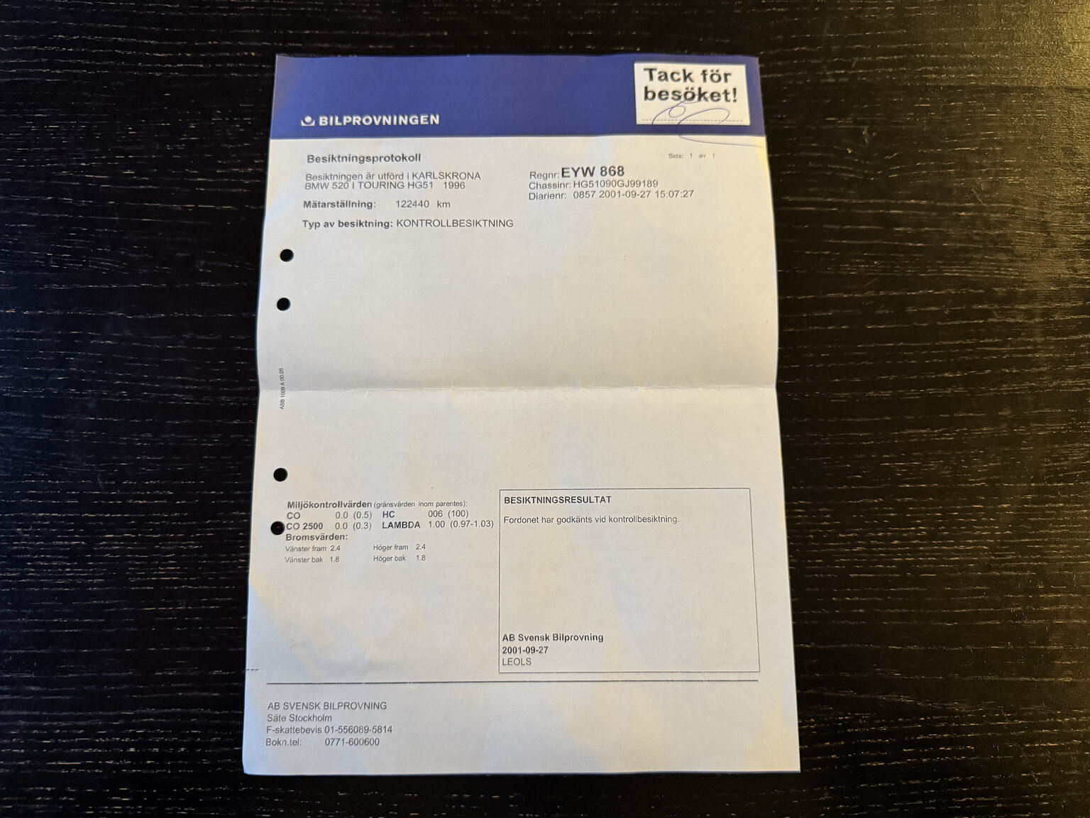 Dokumentation för 1996 BMW 520i Touring