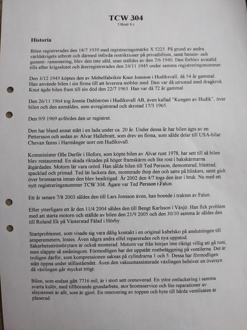 Documentation for 1939 Chevrolet Master De Luxe Sedan Sport
