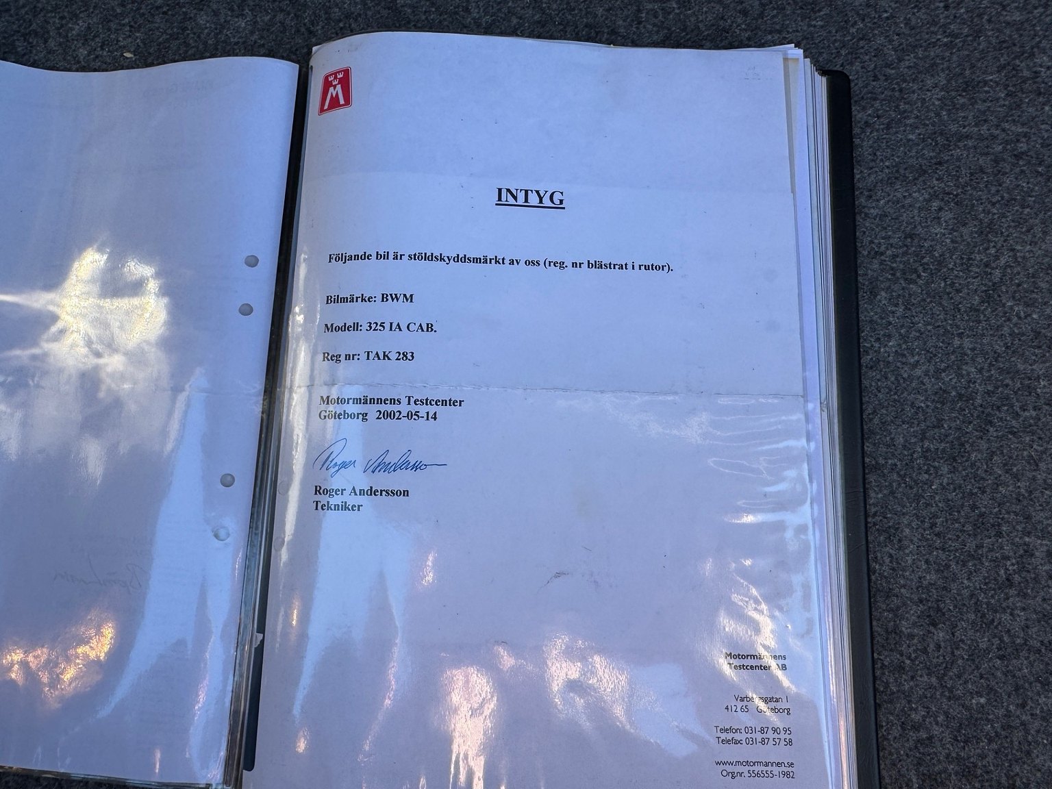 Dokumentation för 2001 BMW 325IA CAB