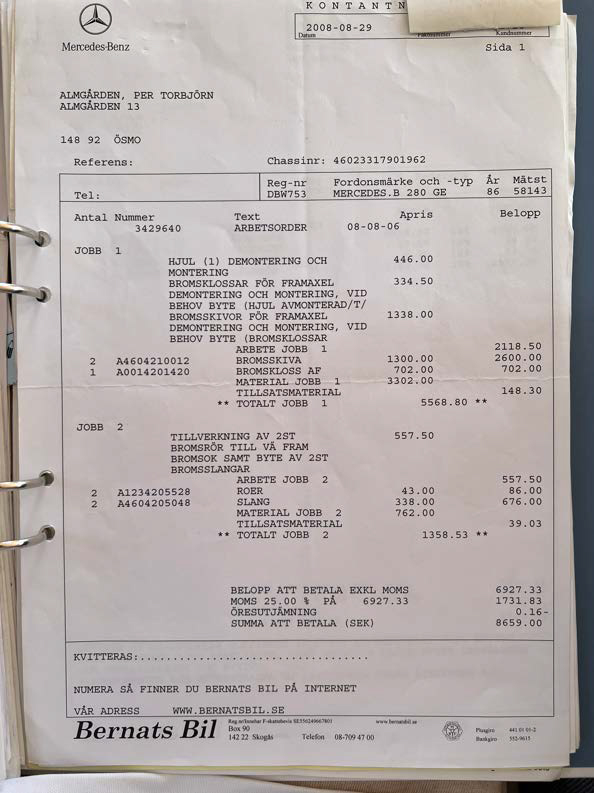 Documentation for 1986 Mercedes 280 GE