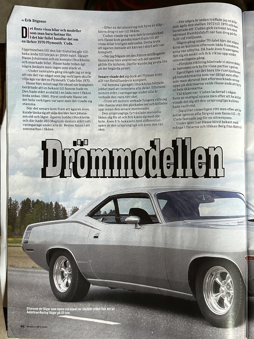 Dokumentation för 1970 Plymouth Cuda 383