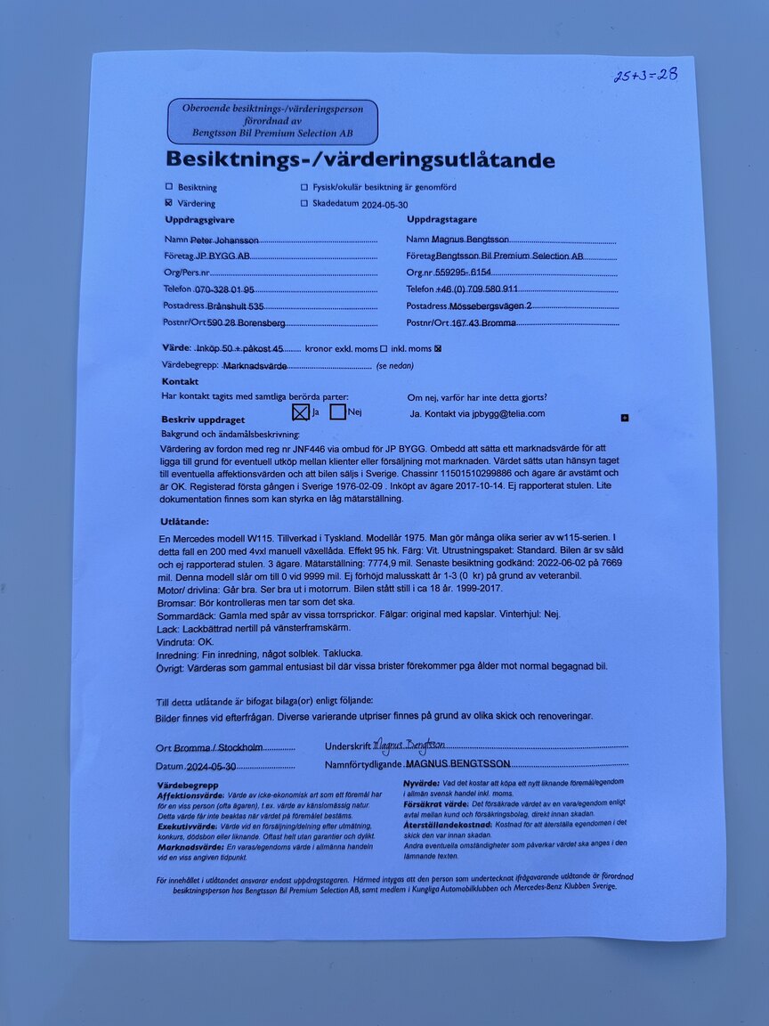 Documentation for 1975 Mercedes Benz 200