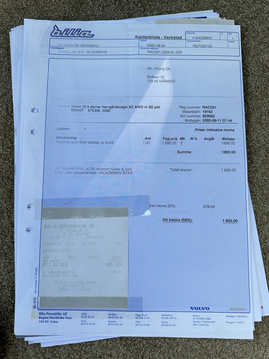 Dokumentation för 2000 Volvo V70 XC 2.4 T AWD 