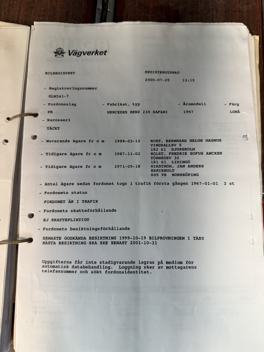 Documentation for 1967 Mercedes-Benz 230 Safari