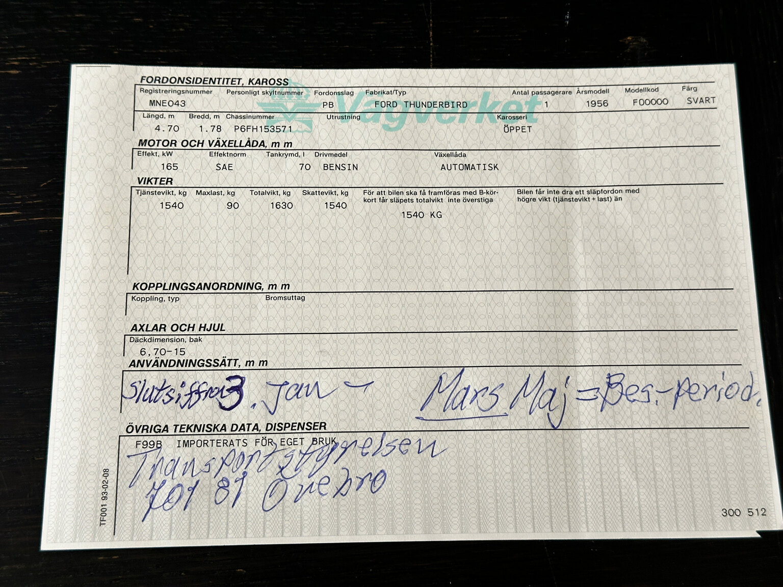 Documentation for 1956 Ford Thunderbird