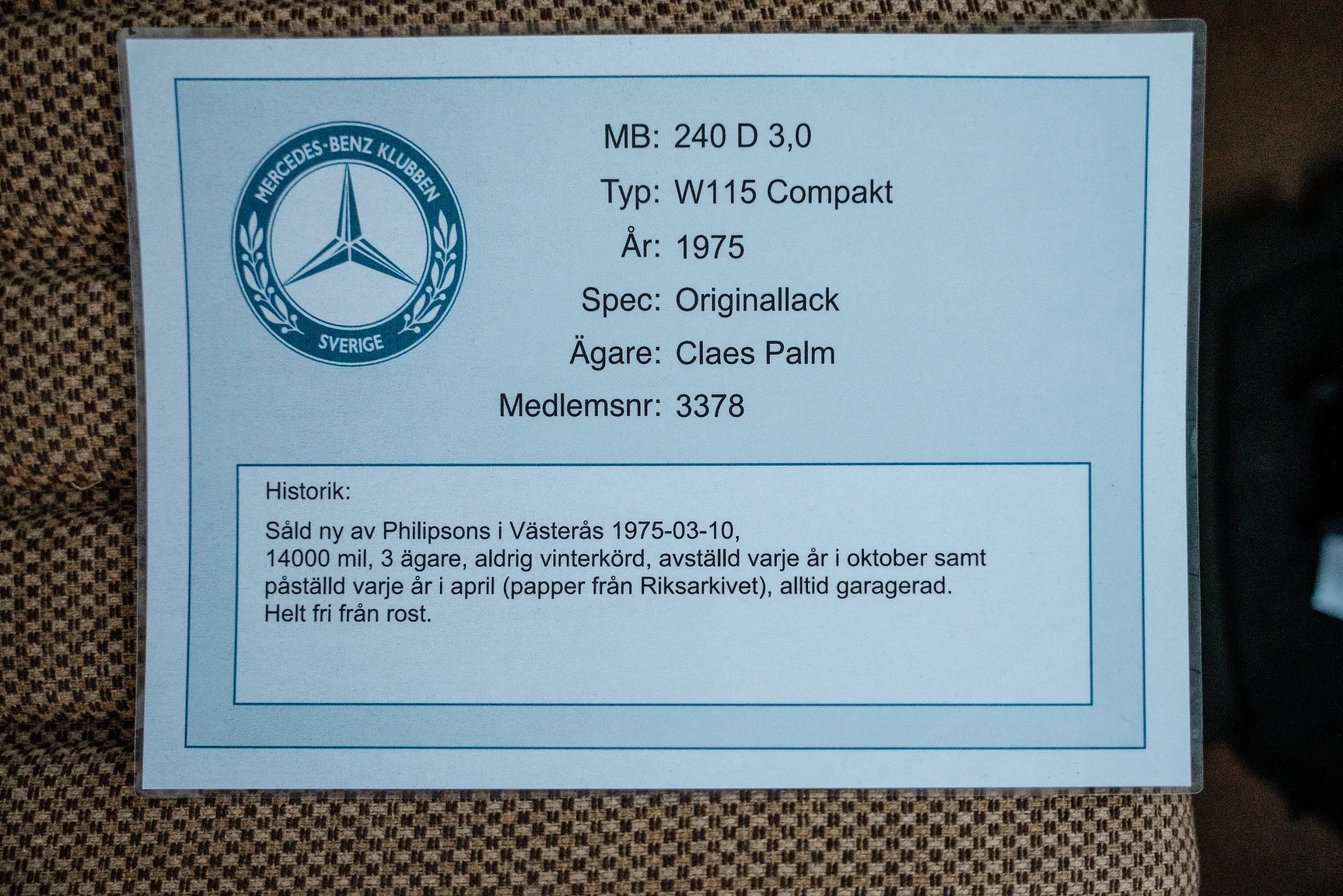 Documentation for 1975 Mercedes-Benz 240 D 3.0 (1)