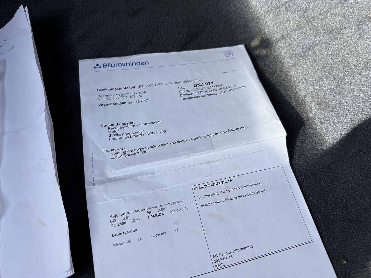 Documentation for 1995 VOLVO 855 T5R T-5R