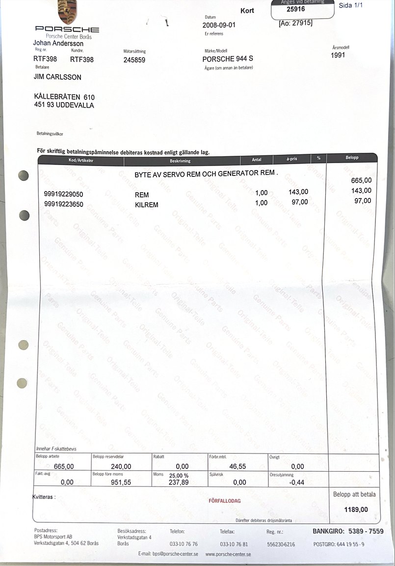 Dokumentation för 1991 PORSCHE 944 S2