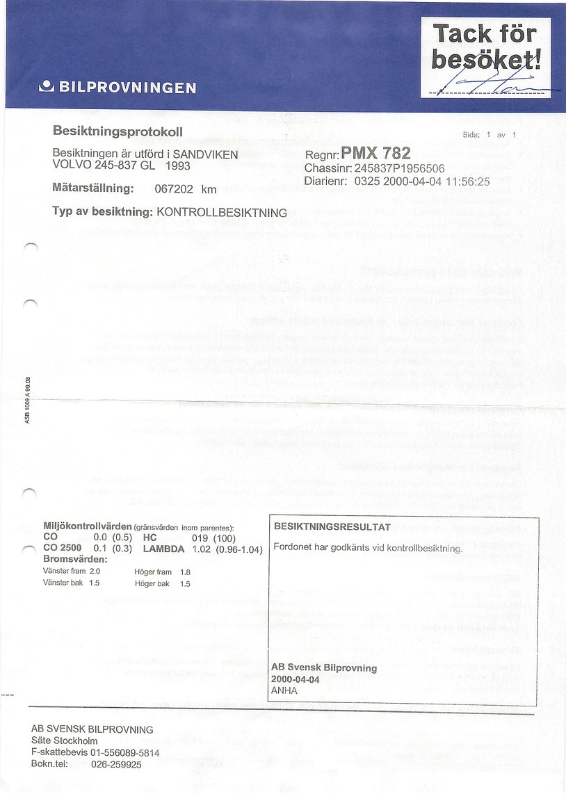 Dokumentation för 1993 Volvo 245 GL Classic "No Reserve Auction"