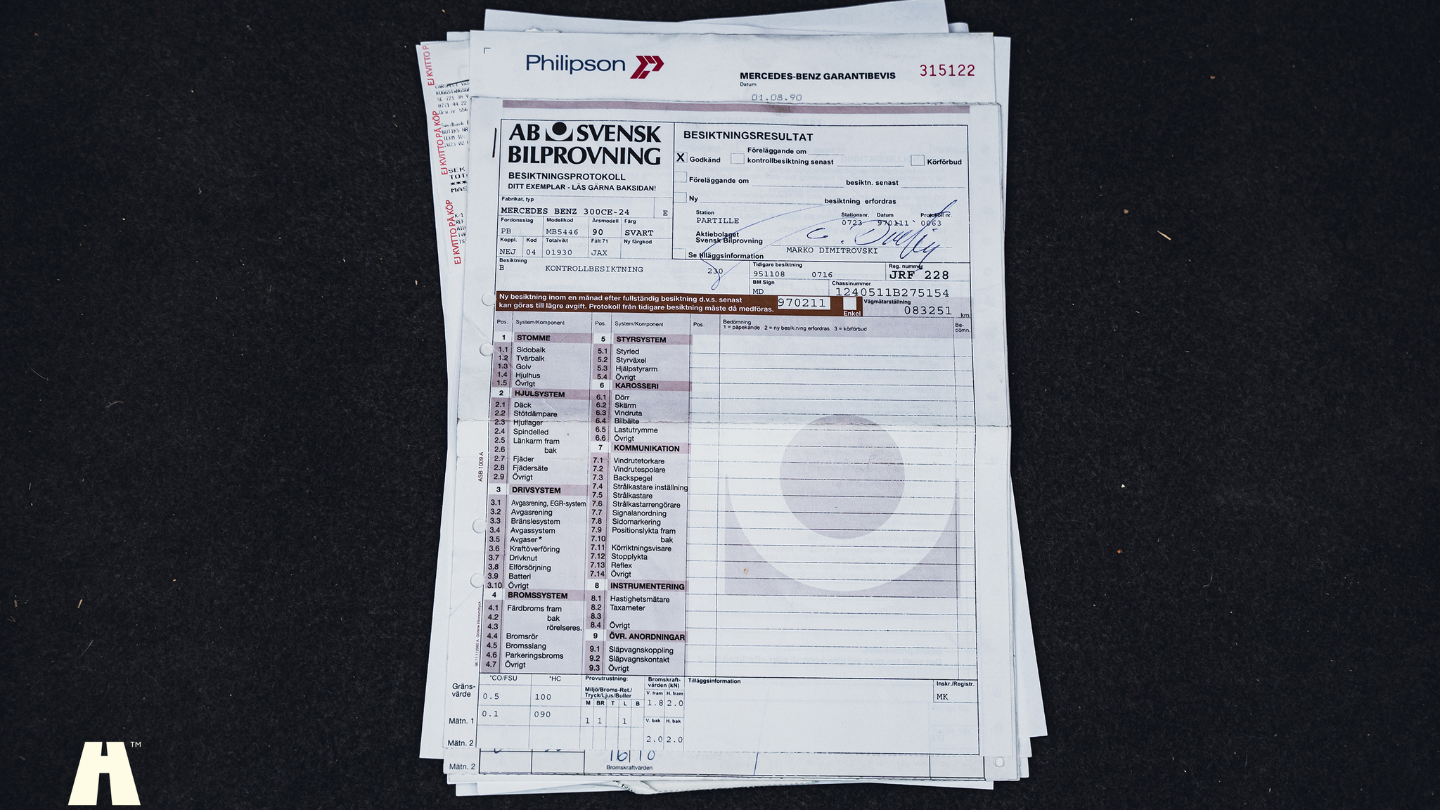 Dokumentation för 1990 Mercedes 300 CE-24