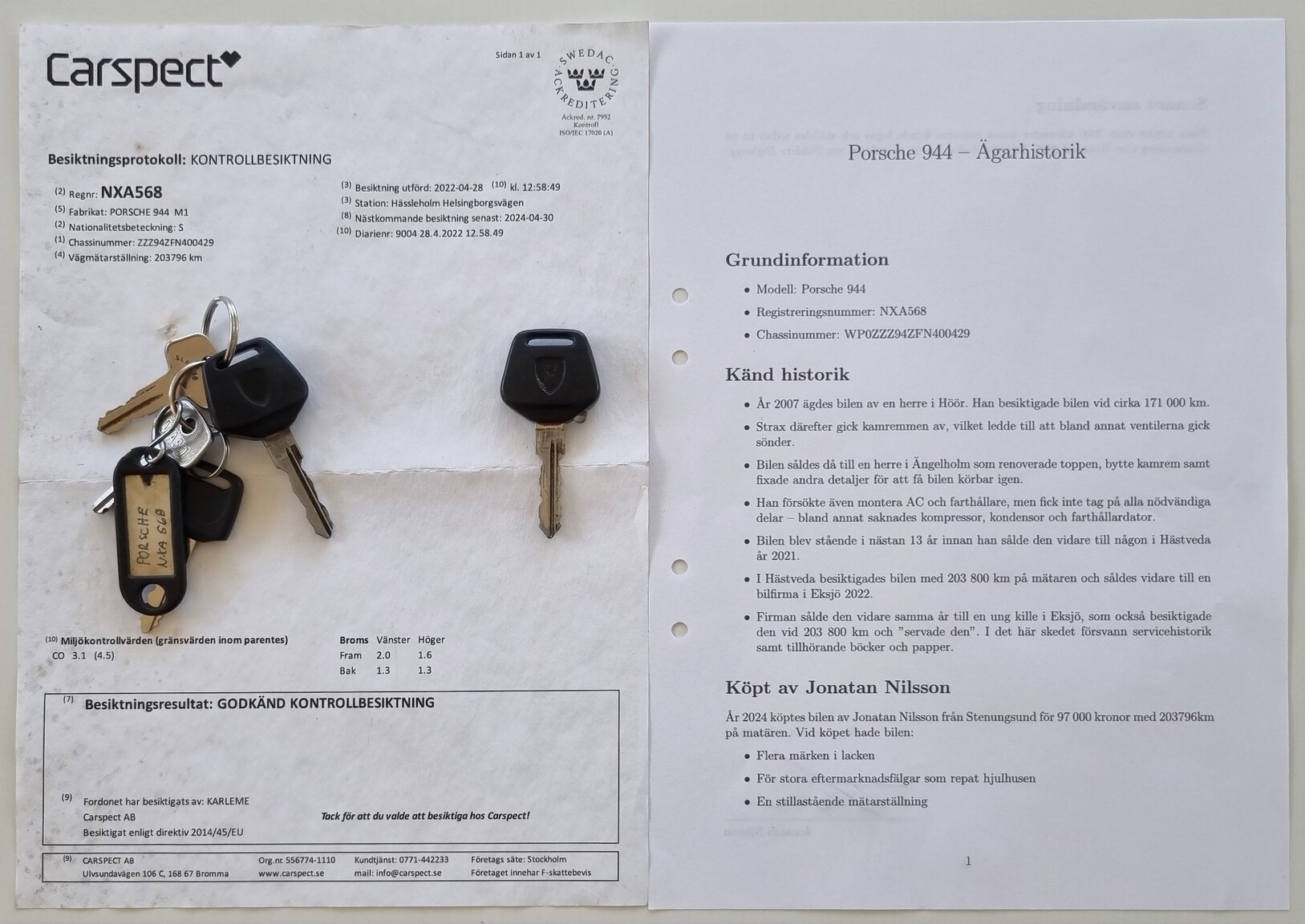 Documentation for 1985 Porsche 944 "NO RESERVE AUCTION"
