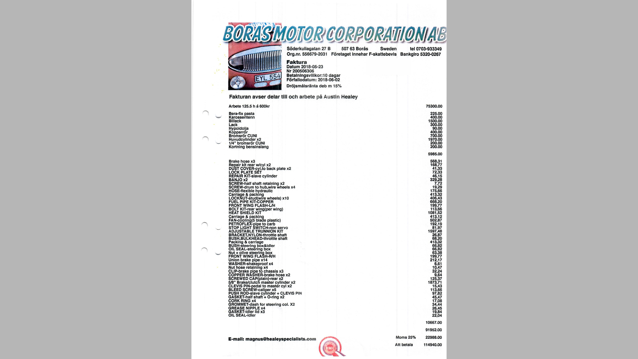 Documentation for 1960 Austin Healey 3000 MK1