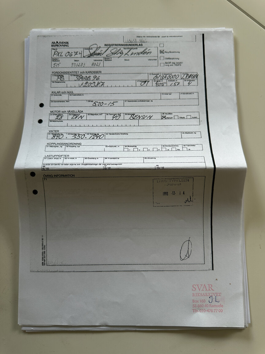 Documentation for 1961 SAAB 96 De Luxe 