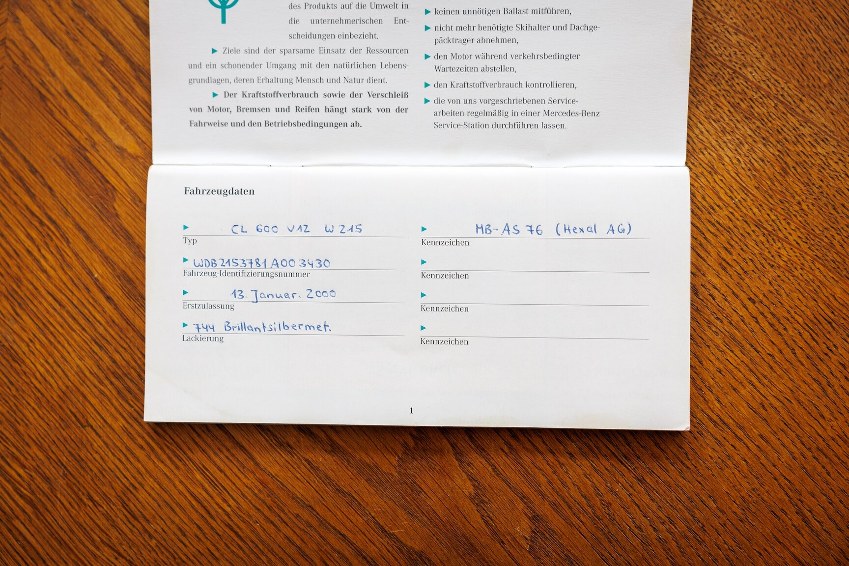 Documentation for 2000 Mercedes-Benz CL600