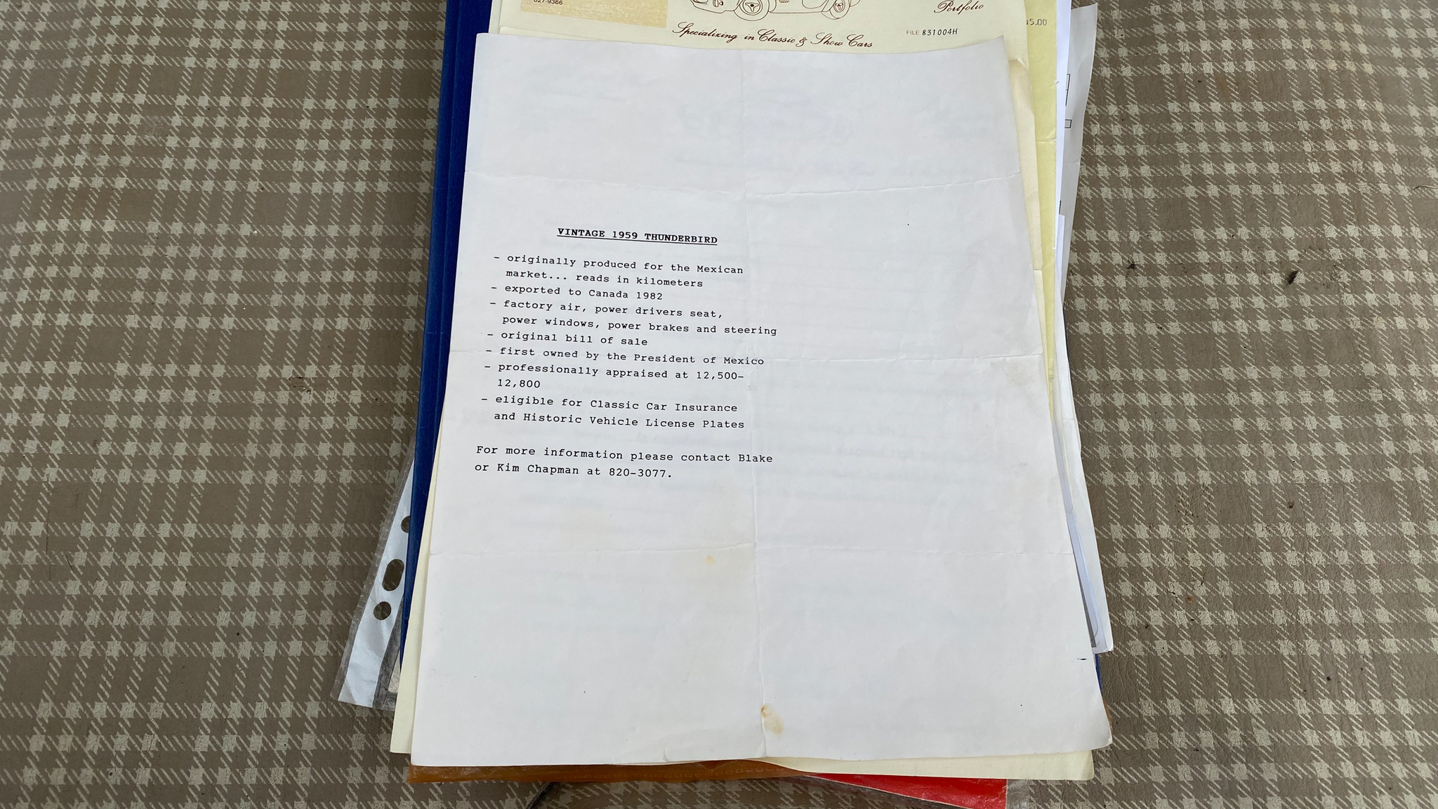 Dokumentation för 1959 Ford Thunderbird hardtop