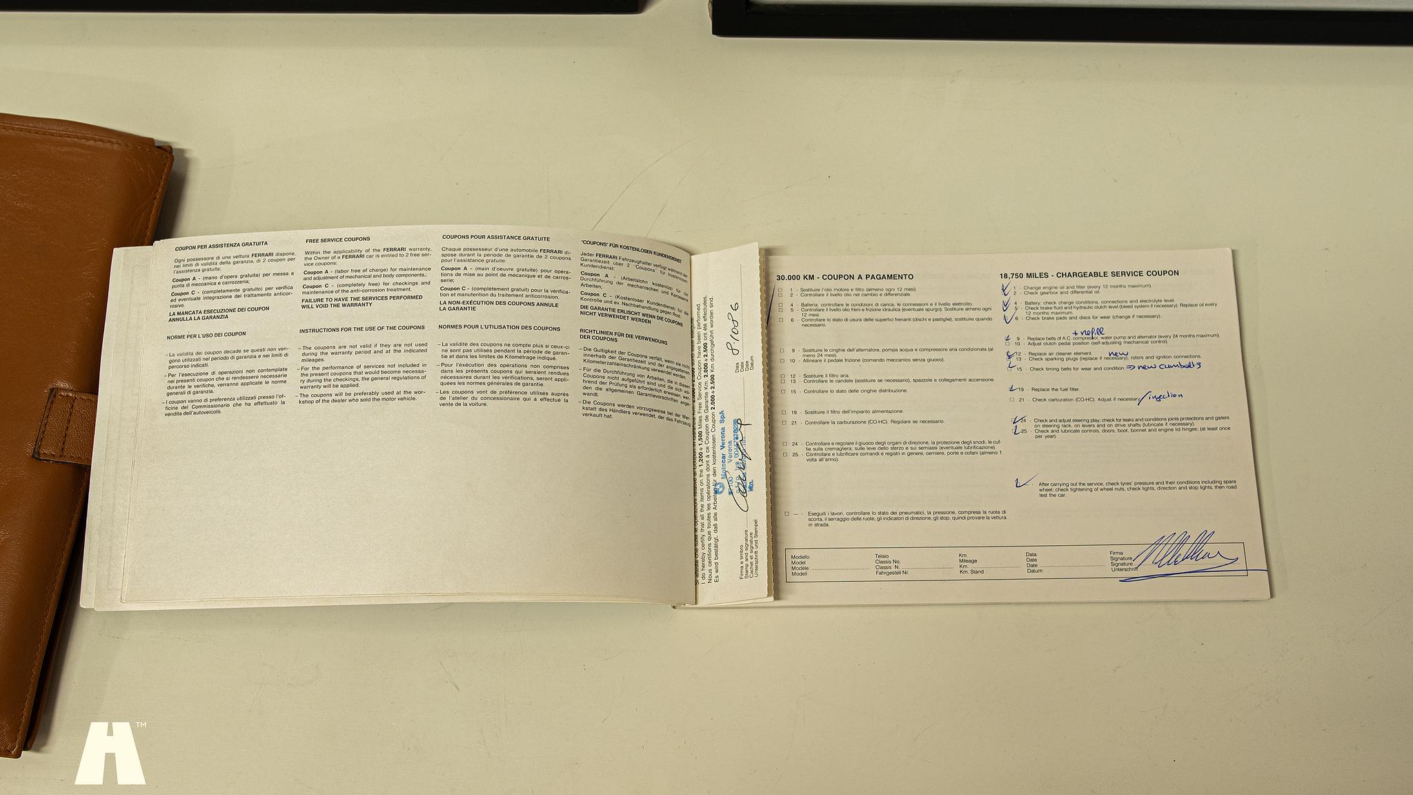 Dokumentation för 1986 Ferrari 328 GTB