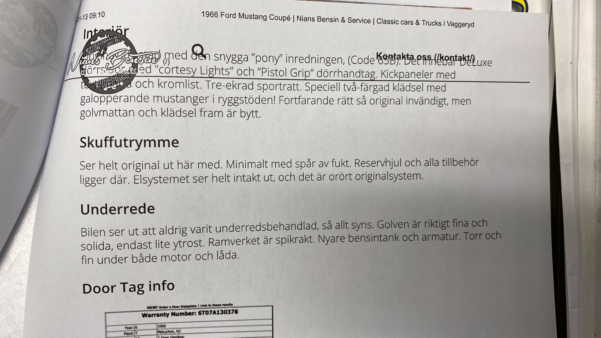 Dokumentation för 1966 Ford Mustang 289 Hardtop (7)