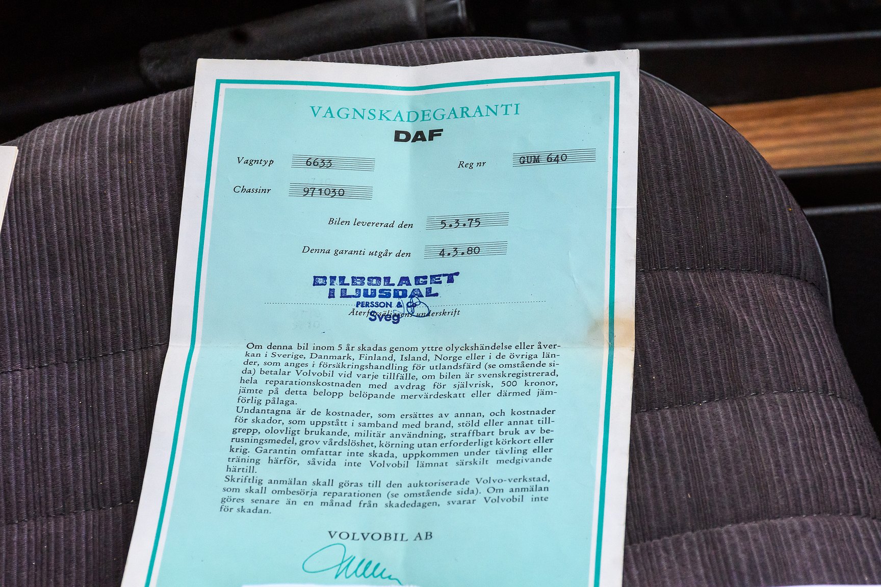 Dokumentation för 1974 DAF 6633 - NO RESERVE