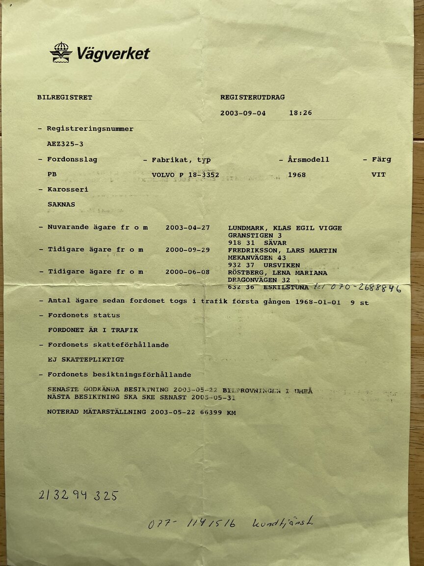 Dokumentation, 1968 Volvo P1800 S
