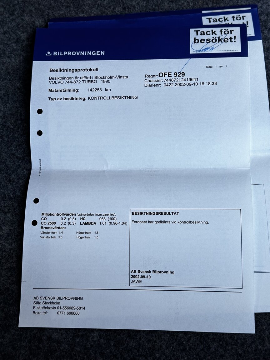 Dokumentation för 1990 VOLVO 740 Turbo