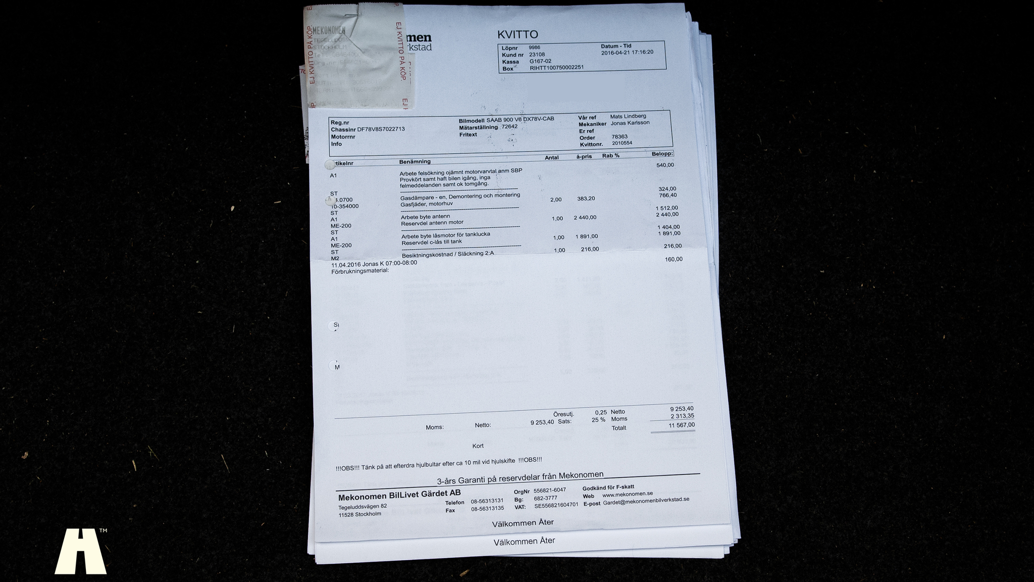 Dokumentation för 1995 SAAB 900 SE V6 Automat