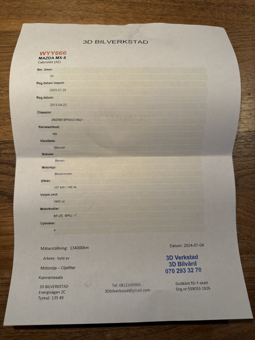 Dokumentation, 2004 Mazda MX-5