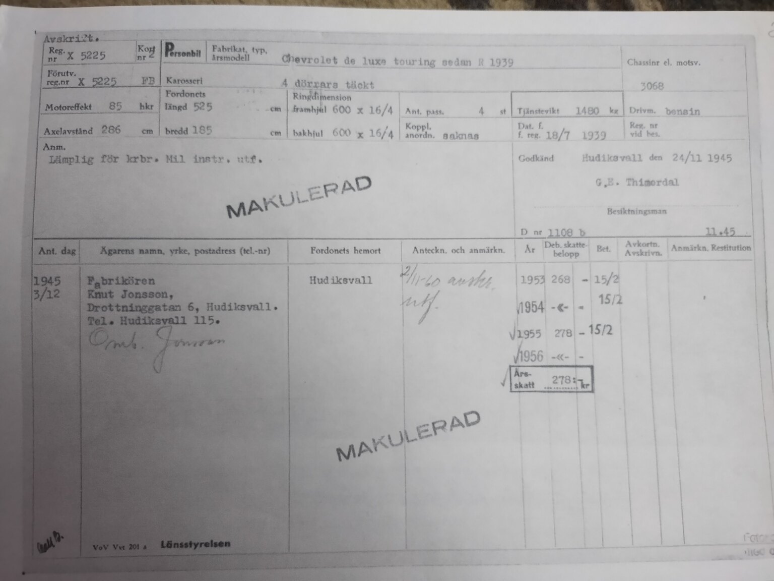 Documentation for 1939 Chevrolet Master De Luxe Sedan Sport