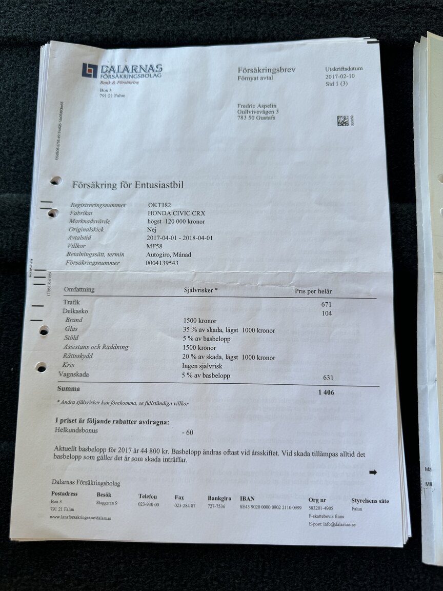 Documentation for 1989 Honda Civic CRX *5082km*