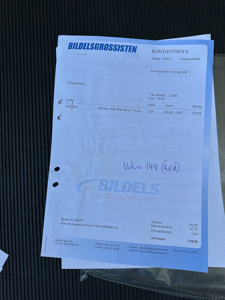 Documentation for 1967 Volvo 144 1.8 