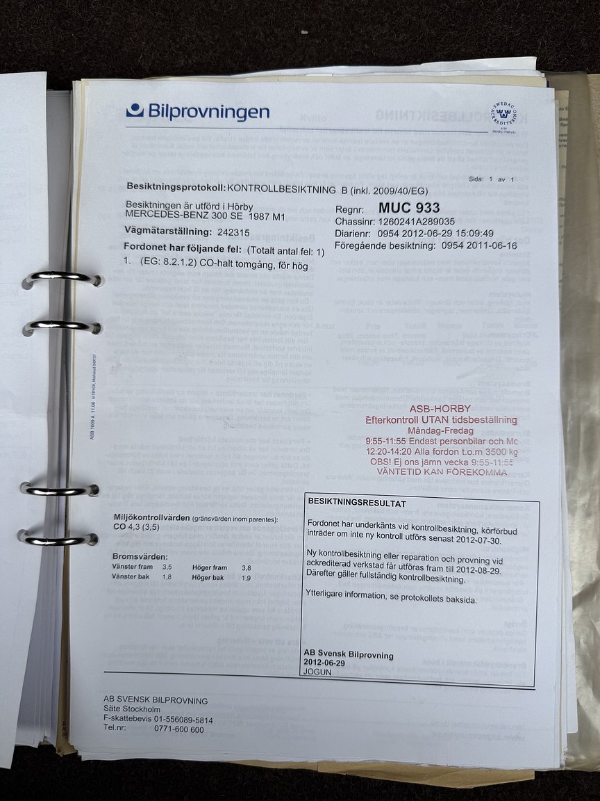 Dokumentation för 1987 Mercedes-Benz 300 SE